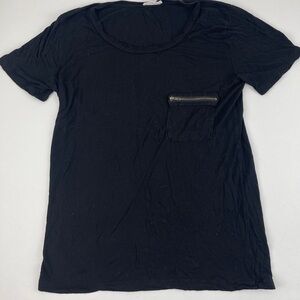 Zenana Outfitters Tshirt Womens Medium Black Round Neck Zipper Pocket